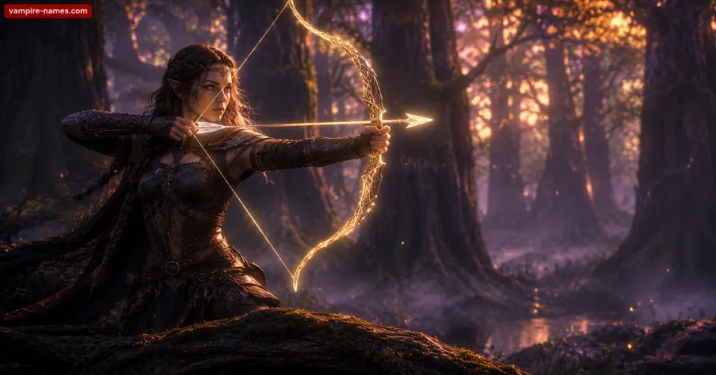 700+ Archer Names with Meanings 2 archer names — fantasy archer character drawing bow in forest