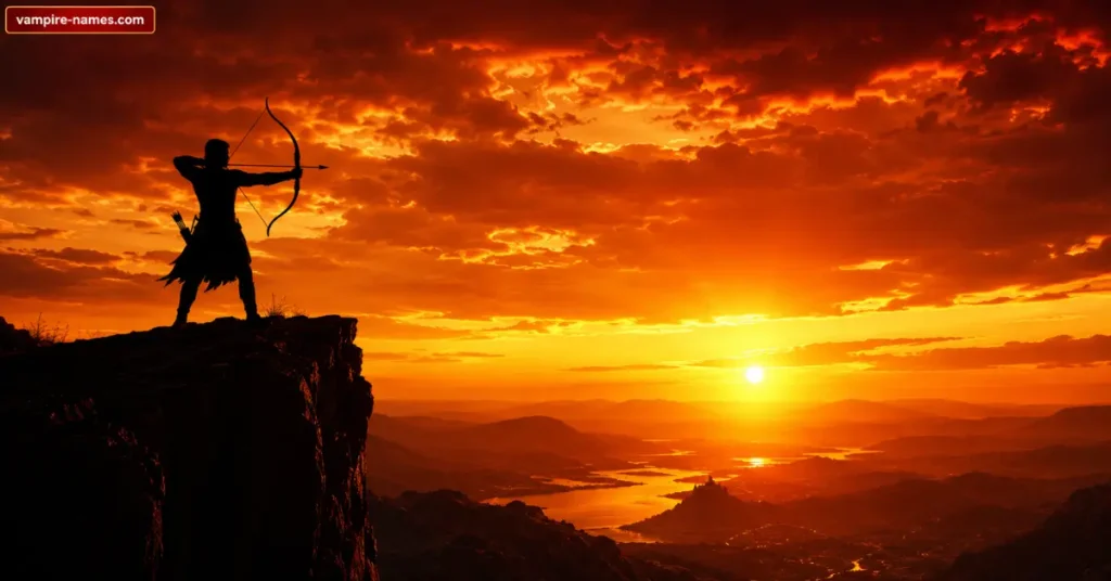 700+ Archer Names with Meanings 3 best archer names — silhouette archer at sunset fantasy character art