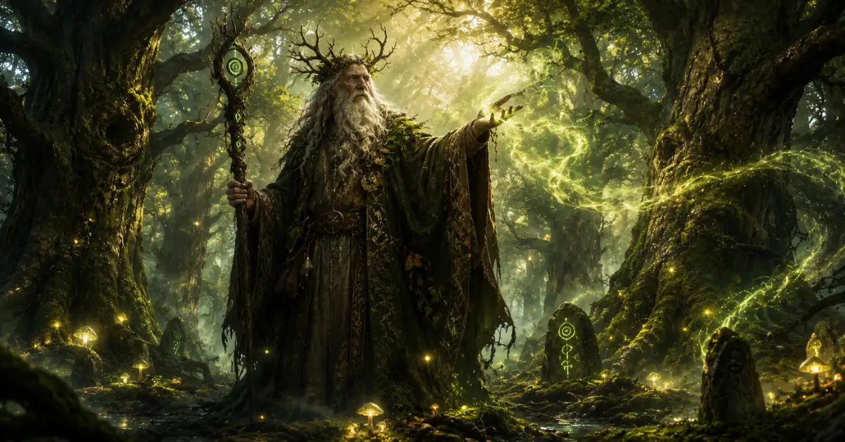 700+ DRUID NAMES 2 druid names — ancient druid in mystical forest with nature magic