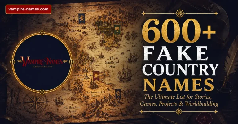 600+ fake country names — featured image with fantasy world map background