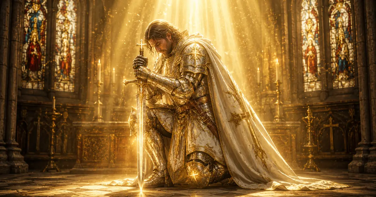 holy knight names — paladin knight bathed in divine golden light