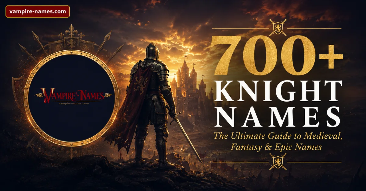 700+ knight names — featured image with epic medieval battlefield background