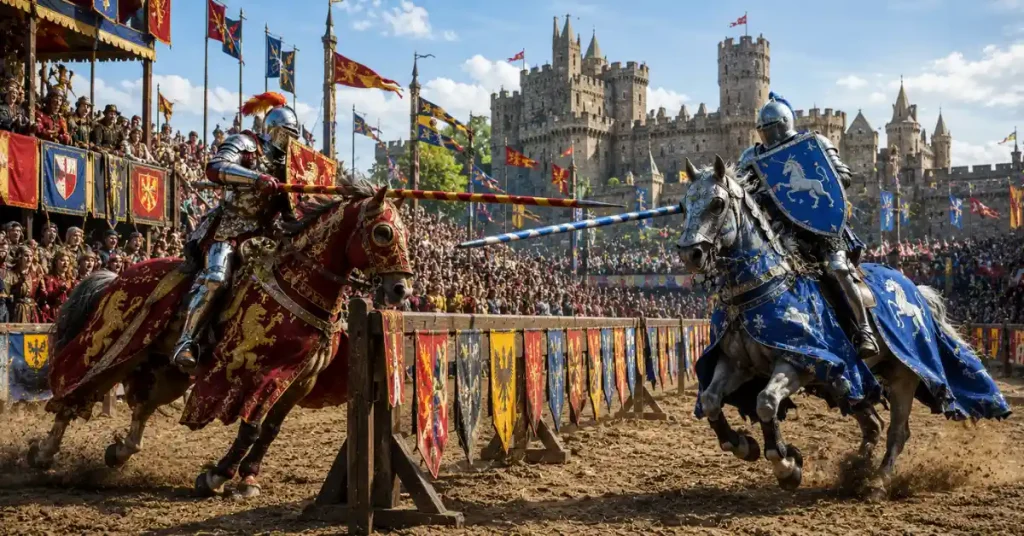 medieval knight names — knights jousting at medieval tournament