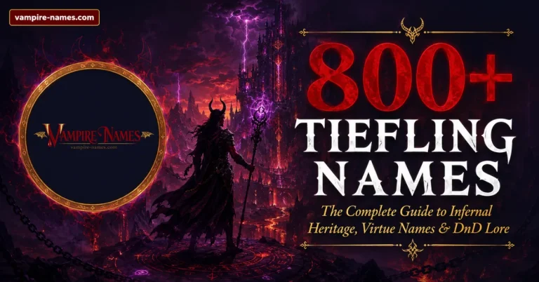 800+ tiefling names — featured image with infernal dark fantasy background