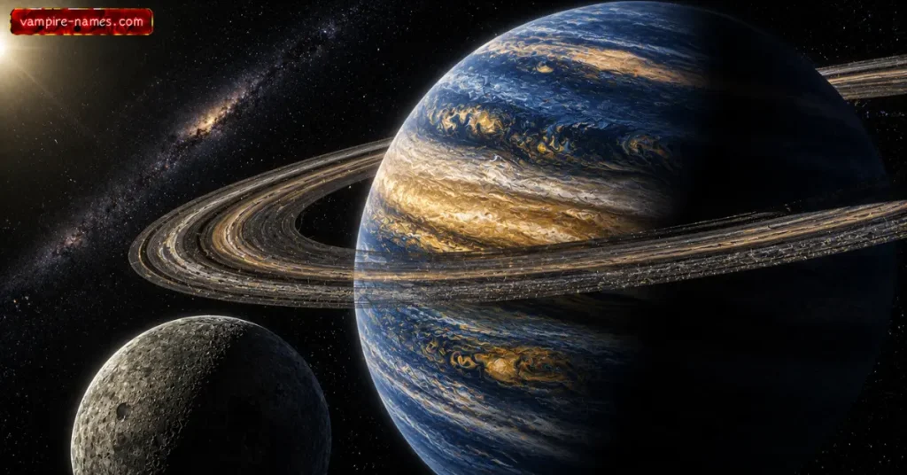 700+ Planet Name Ideas 3 best planet names โ ringed gas giant planet orbit view moon foreground space illustration
