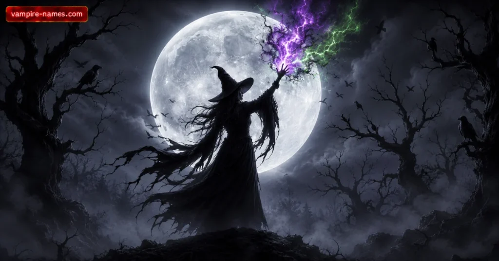 700+ EVIL WITCH NAMES FEMALE 2 700+ evil witch names female โ powerful witch with magical energy against full moon