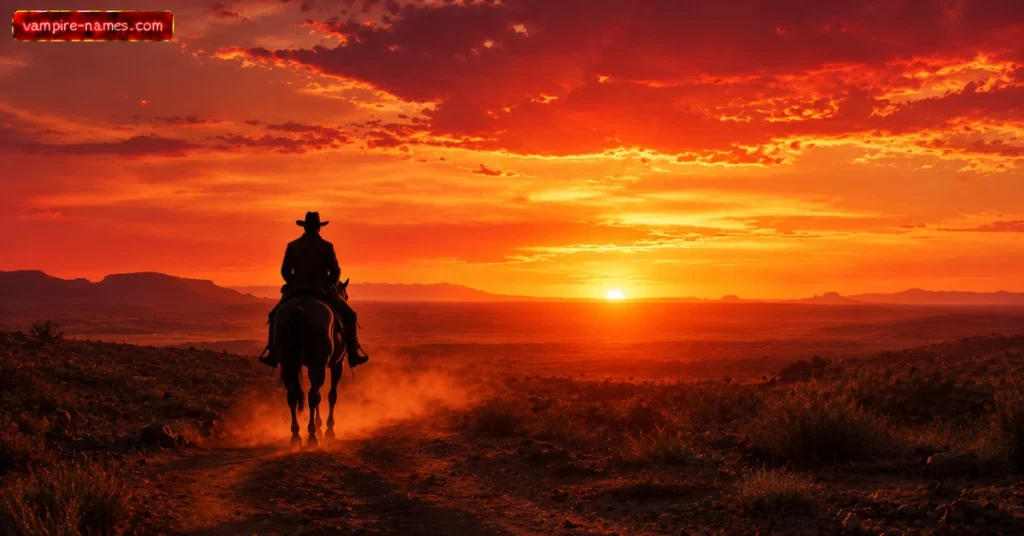 700+ OUTLAW NAMES 5 Outlaw names conclusion โ lone rider silhouetted against Western sunset with no destination
