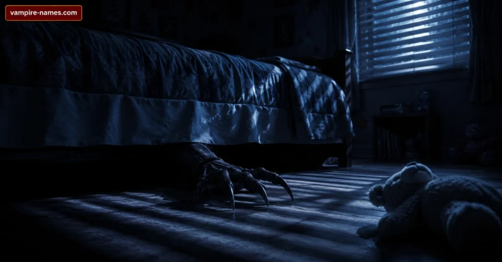 800+ Monster Names with Meanings 4 scary monster names โ monster claw under bed dark bedroom moonlight horror