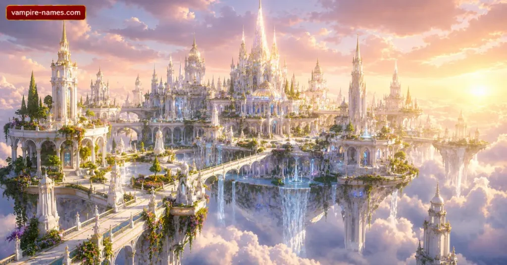 700+ UTOPIA NAMES 2 700+ utopia names โ luminous perfect city floating above clouds at dawn